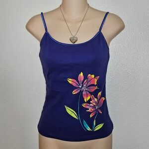 Blue Q&A Tank Top Flower‎ Graphic Y2K